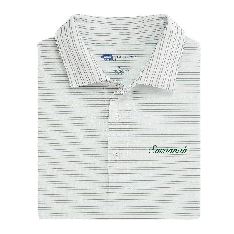 Men's Flowy Shirts for a Relaxed LookSavannah Town Script Driver Stripe Performance Polo - Oil Green