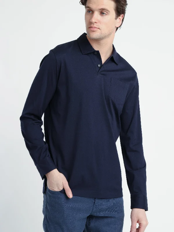 Men's Long-Sleeve Shirts for Year-Round WearSpring Navy Lisle Pocket Polo Shirt
