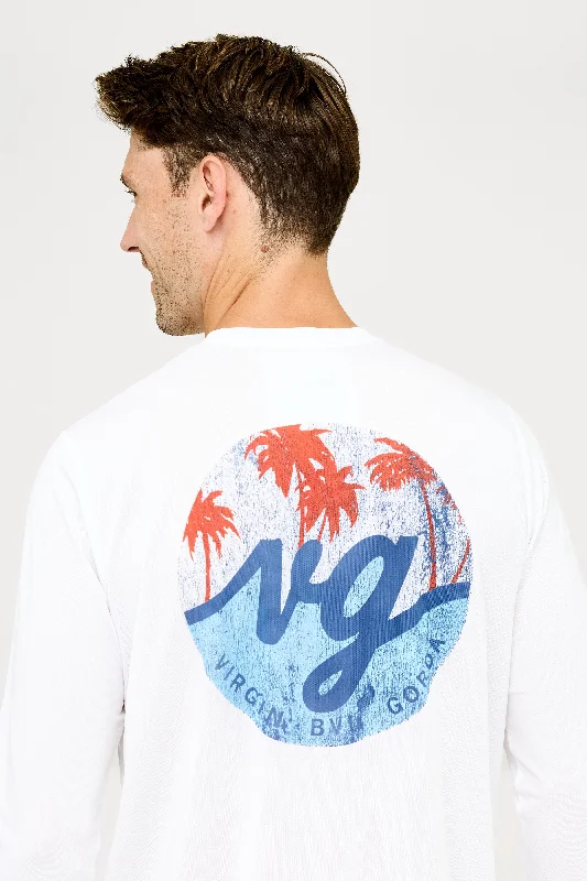 Men's Hawaiian Shirts for a Tropical VibeVG Oval Palm UPF50 Shirt - White