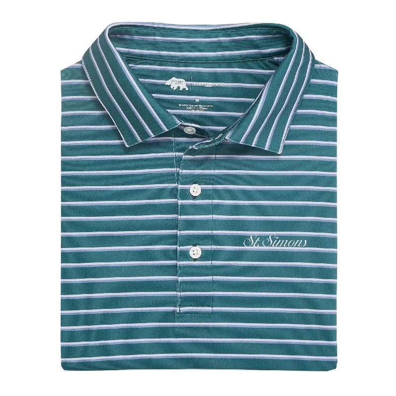 Men's Dressy Shirts for Formal EventsSt. Simons Town Script Fairway Stripe Performance Polo - Jasper