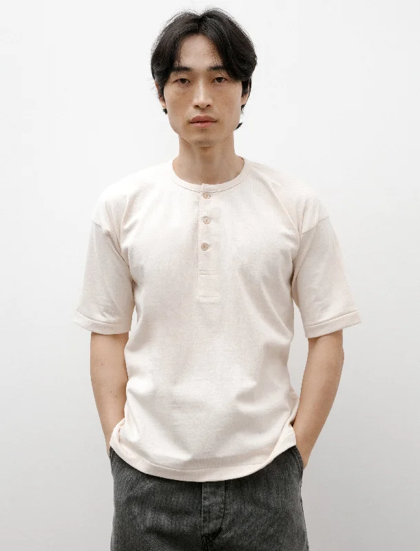 Men's Pattern Mixing Shirts for Creative StyleLot 613 Henry Neck Shirt Ivory
