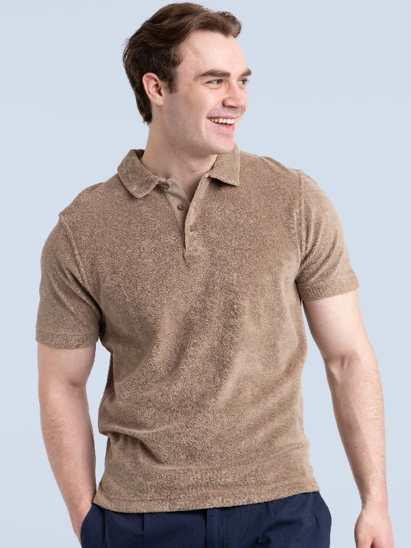 Men's Custom Dress Shirts for a Personalized FitTaupe Brown Terry Polo Shirt