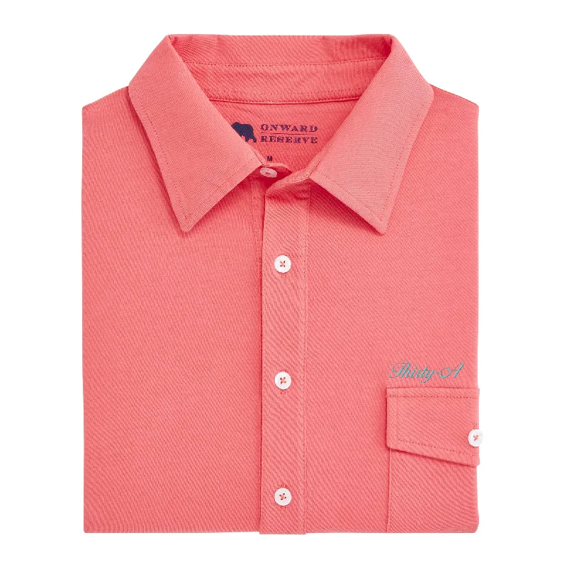 Men's Shirts with Velcro ClosuresThirty-A Town Script Old School Polo - Magnolia