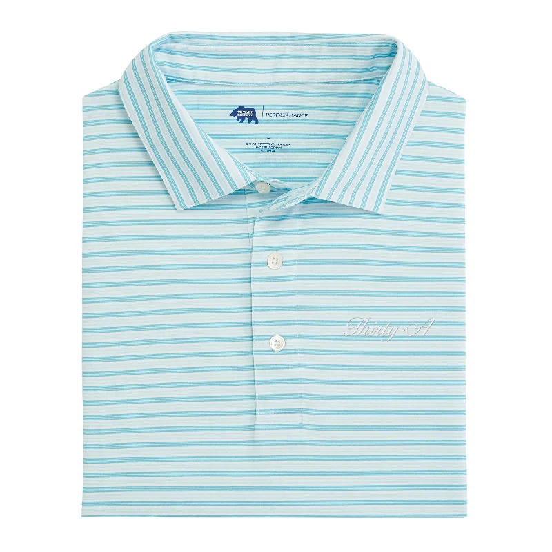 Durable Men's Work ShirtsThirty-A Town Script Wedge Stripe Performance Polo - Cabana Blue
