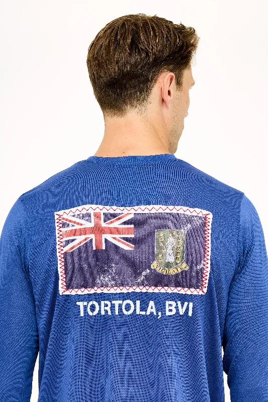 Men's Hawaiian Print Shirts for Luau PartiesTortola St Ursula Flag Patch UPF50 Shirt - Racing Blue