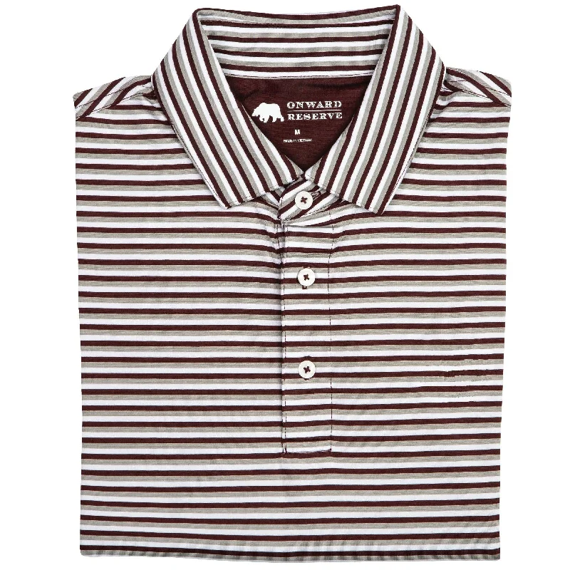 Comfortable Men's Polo ShirtsTriple Stripe Performance Polo - Maroon/Gray
