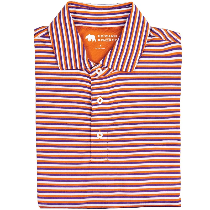 Men's Shirts with Velcro ClosuresTriple Stripe Performance Polo - Orange/Purple