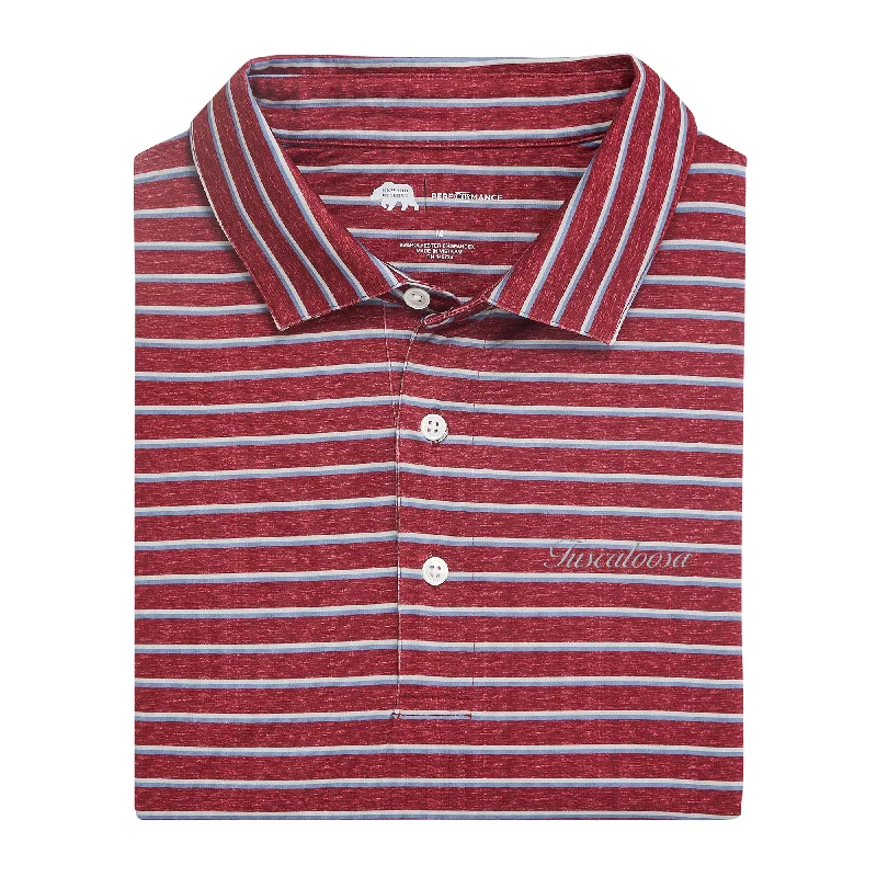 Men's Shirts with Pin CollarsTuscaloosa Town Script Fairway Stripe Performance Polo - Zinfandel
