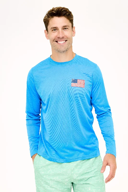 Men's Oxford Shirts for a Preppy StyleUSA Flag Patch UPF50 Shirt - Regatta Blue