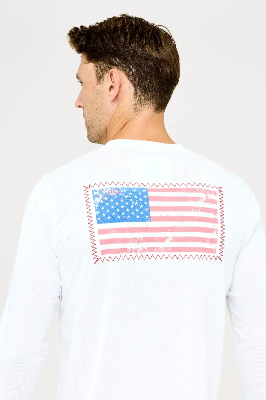 Men's Denim Shirts for a Rugged LookUSA Flag Patch UPF50 Shirt - White