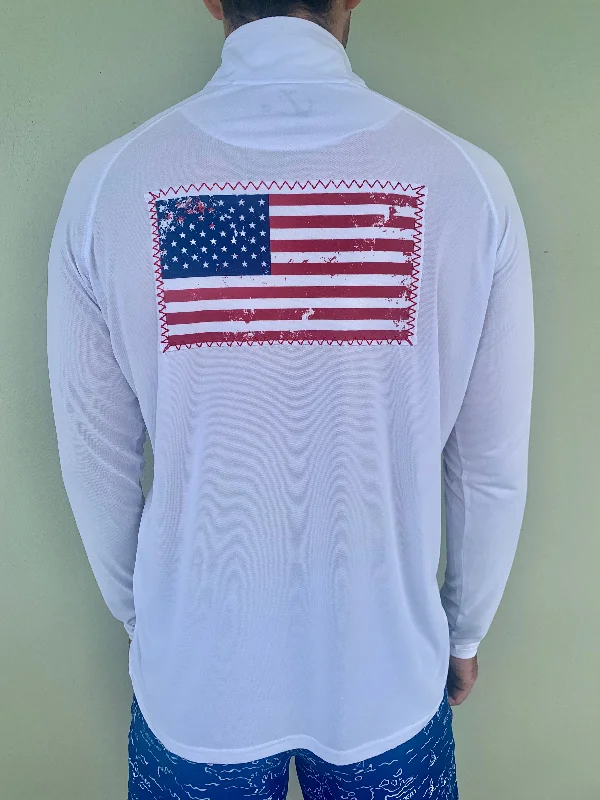 Men's Layering Shirts for Seasonal TransitionsUSA Flag UPF50 Zip Tech Shirt - White