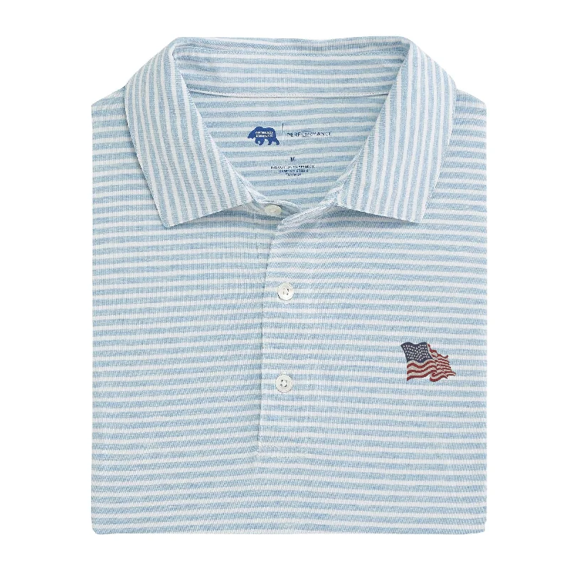 Men's Three-Quarter Sleeved TopsVintage Flag Row Stripe Icon Polo - Sky