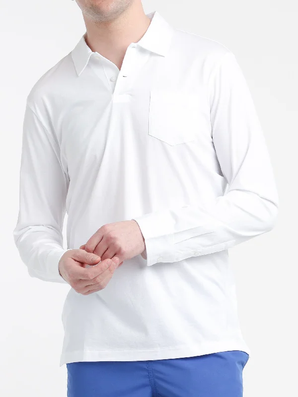 Men's Patterned Dress Casual Shirts for Smart-Casual EventsWhite Lisle Pocket Polo Shirt