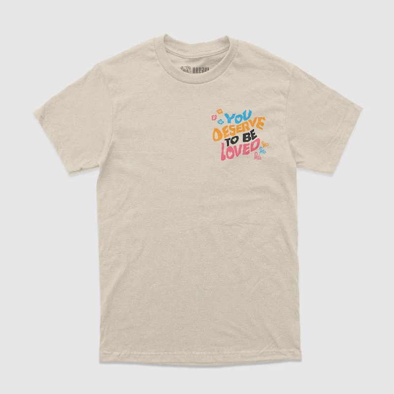 Men's Flowy Shirts for a Relaxed LookYou Deserve To Be Loved Beige Tee (Día de Muertos)