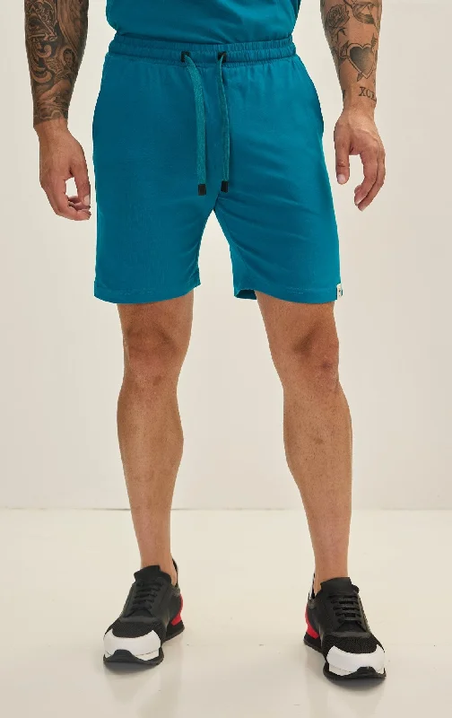 Men's Pants with Faux Leather PatchesLightweight Cotton Shorts - Enamel Blue