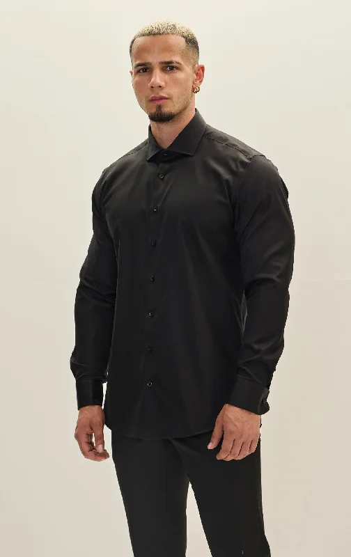 Men's Neutral-Tone Shirts for Versatile StylingNon-Iron Pure Cotton Spread Collar Dress Shirt - Black