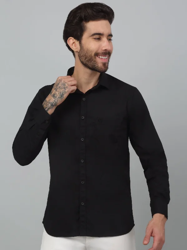Men's Weekend Shirts for Leisurely OutingsMen's Black Casual Plain Stretch Full Sleeve Shirt