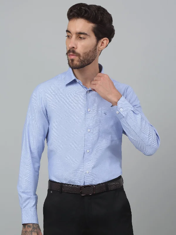 Men's Insulated Shirts for Cold WeatherMen's Blue Formal Self Textured Full Sleeve Shirt