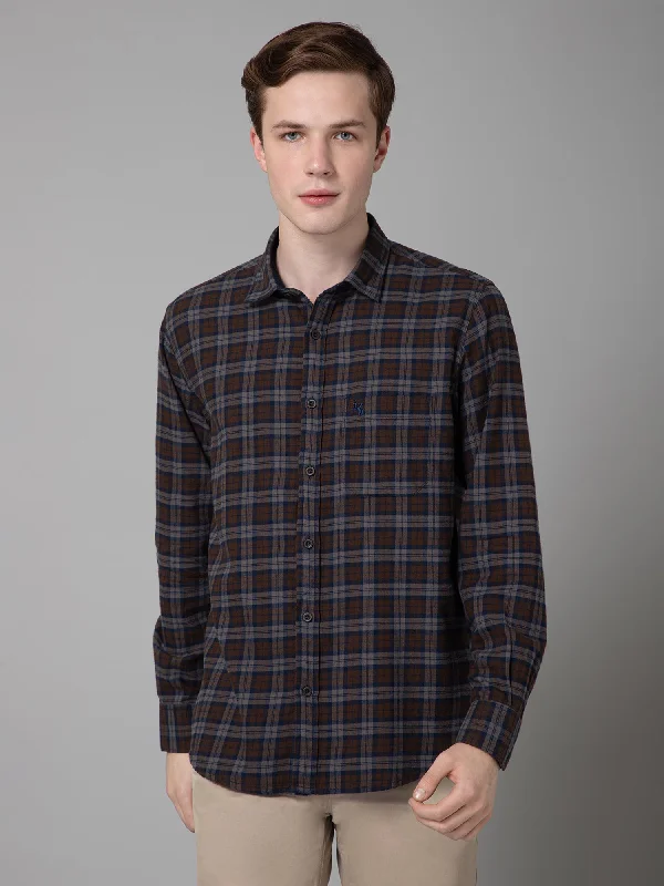 Men's Designer Dress Shirts for High-End FashionMen's Blue Casual Brushed Medium Checks Full Sleeve Shirt