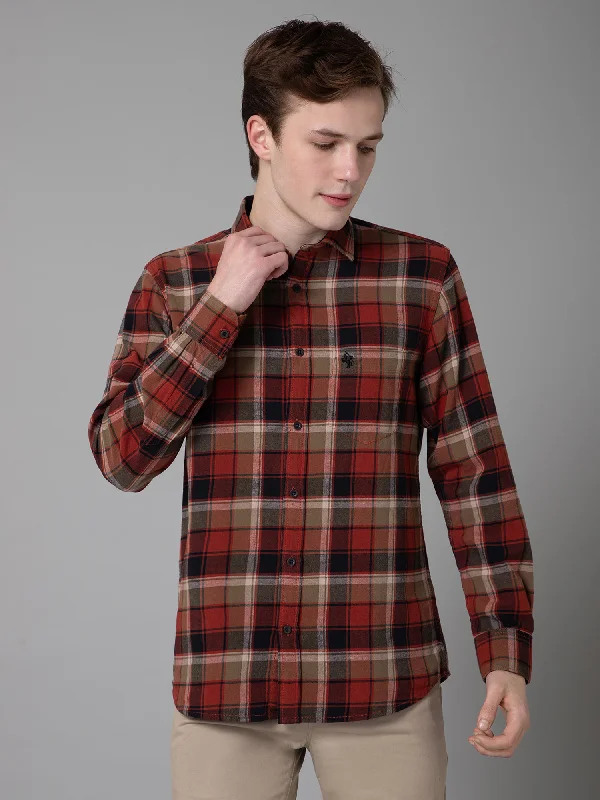 Classic Men's Dress ShirtsMen's Red Casual Brushed Big Checks Full Sleeve Shirt