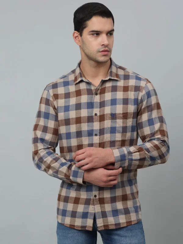 Men's Tailored Shirts for a Sharp AppearanceMen's Beige Casual Brushed Medium Checks Full Sleeve Shirt