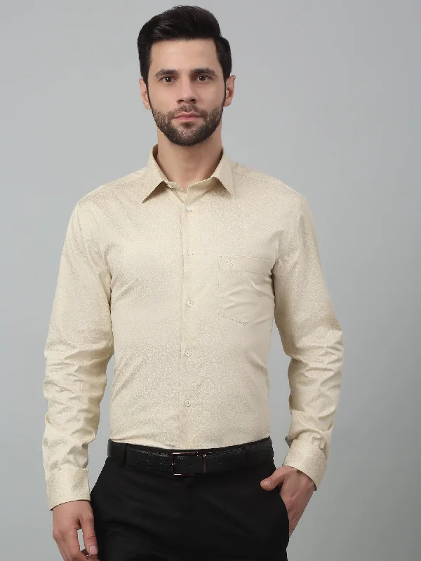 Men's Tab-Collar Shirts for a Crisp LookMen's Cream Party Floral Print Full Sleeve Shirt
