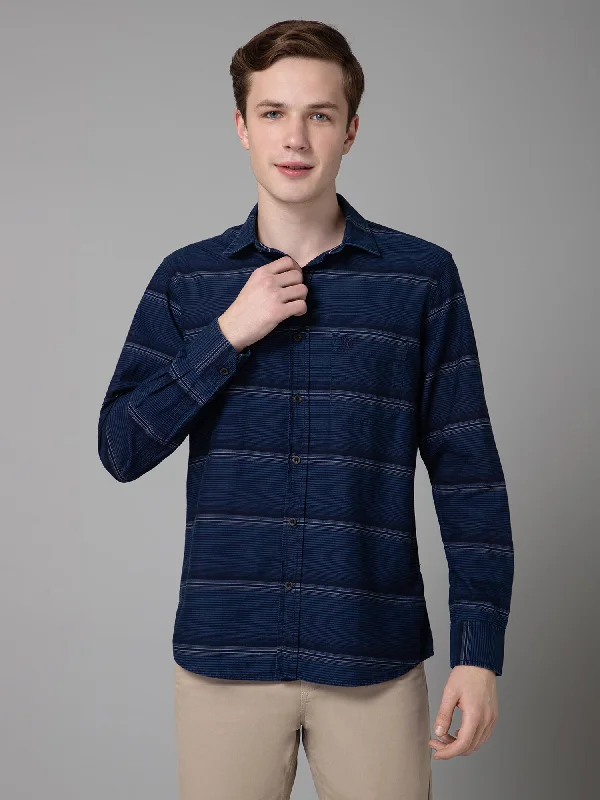 Breathable Men's Linen ShirtsMen's Indigo Blue Casual Denim Full Sleeve Shirt