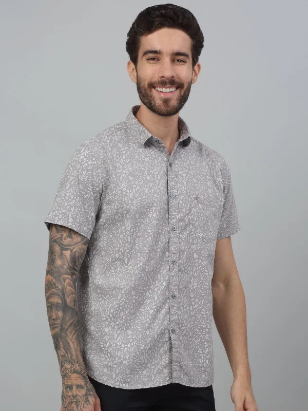 Men's Stain-Resistant Shirts for Mess-Free WearMen's Grey  Casual Floral Print Half sleeve Shirt