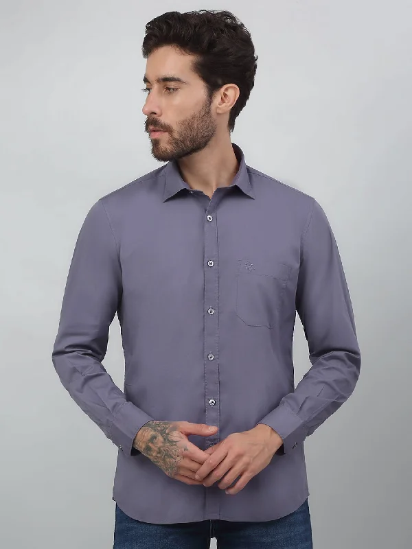 Men's French-Cuff Shirts for a Sophisticated EdgeMen's Light Purple Casual Plain Stretch Full Sleeve Shirt