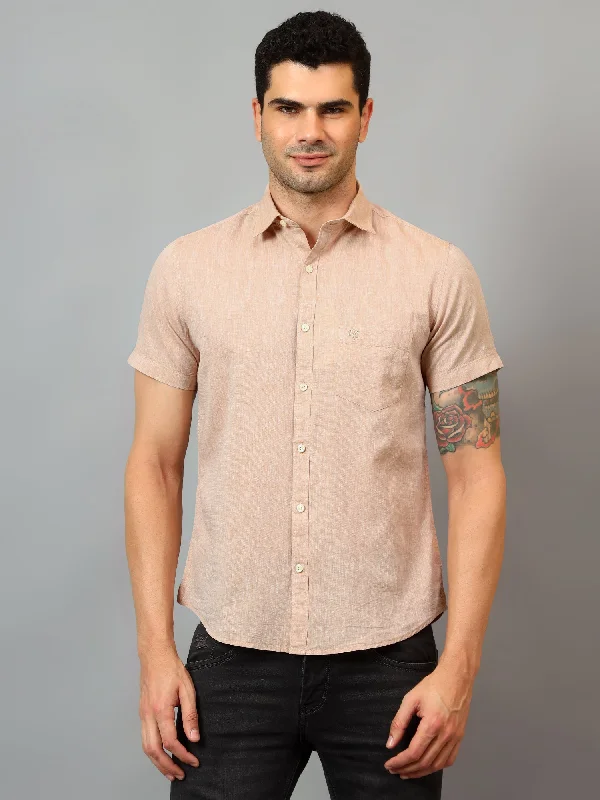 Men's Bamboo Fiber Shirts for Softness and BreathabilityMen's Beige Casual Plain Half sleeve Shirt