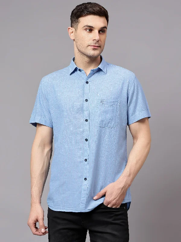 Men's Graphic Print T-Shirts for a Statement LookMen's Blue Casual Thin Stripe Half sleeve Shirt