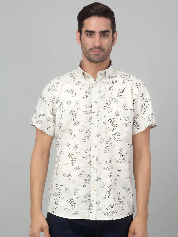 Men's Performance Fabric Shirts for All-Day ComfortMen's Cream Casual Floral Print Half sleeve Shirt