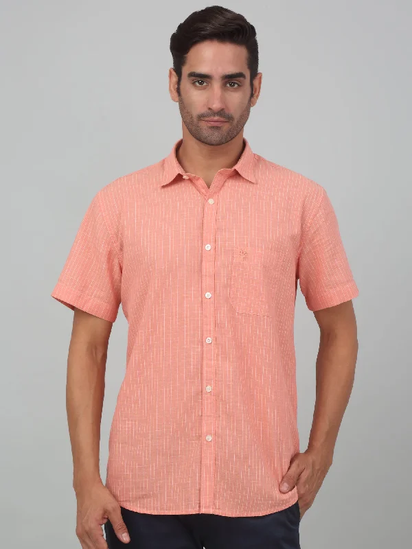 Men's Solid-Colored Shirts for VersatilityMen's Orange Casual Thin Stripe Half sleeve Shirt
