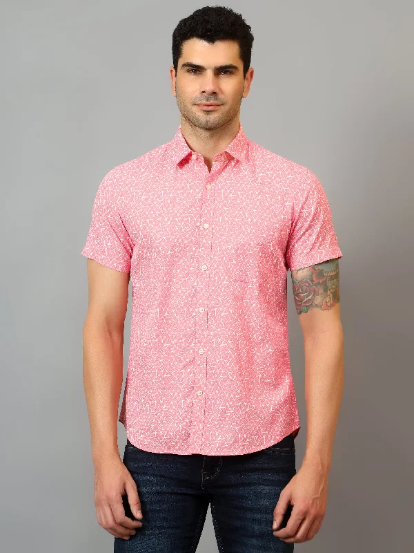 Men's Wrinkle-Free Shirts for Easy CareMen's Pink Casual Abstract Print Half sleeve Shirt