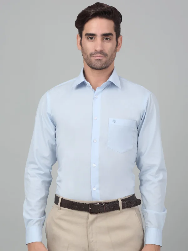 Men's Patterned Button-Down Shirts for Added InterestMen's Sky Blue Formal Plain Full Sleeve Shirt