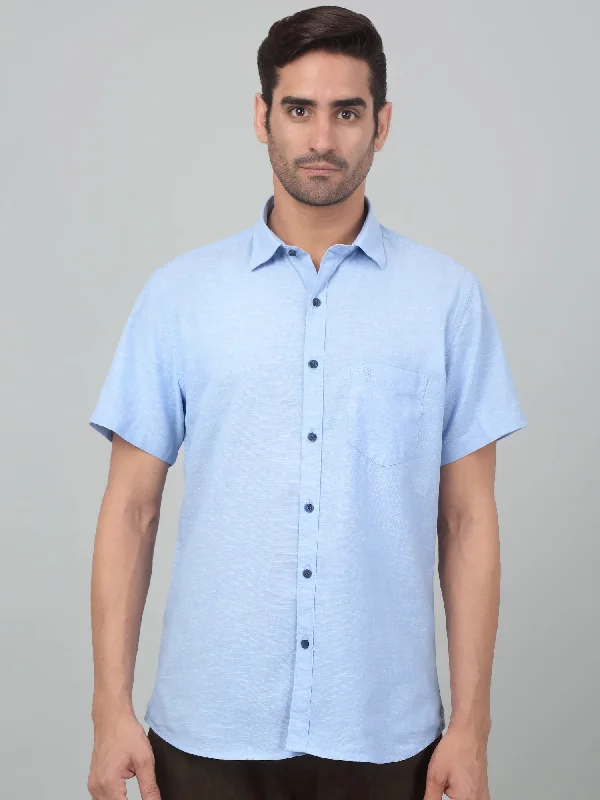 Men's Oxford Shirts for a Preppy StyleMen's Sky Blue Casual Plain Half sleeve Shirt