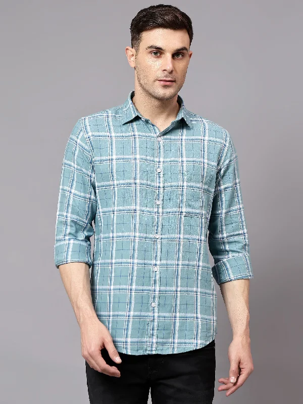 Men's Scoop Neck T-Shirts for a Relaxed FeelMen's Turquoise Casual Medium Checks Full Sleeve Shirt