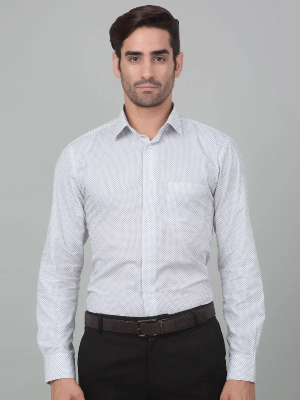Men's Machine-Washable Shirts for ConvenienceMen's White Formal Geometric Print Full Sleeve Shirt