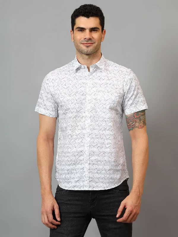 Men's Smart Casual Shirts for Business Casual SettingsMen's White Casual Abstract Print Half sleeve Shirt