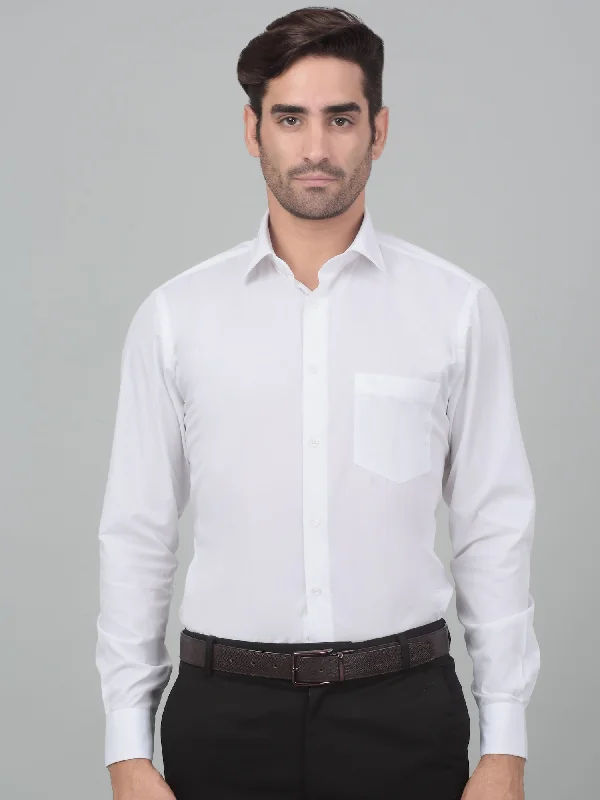 Men's Pattern Mixing Shirts for Creative StyleMen's White Formal Plain Full Sleeve Shirt