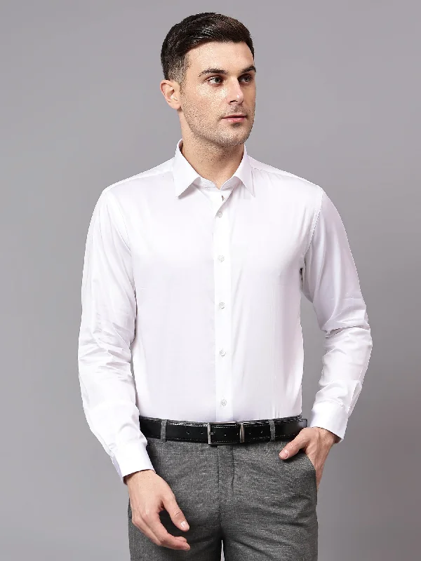 Men's Solid-Color Block Shirts for a Bold StatementMen's White Party Plain Satin Full Sleeve Shirt
