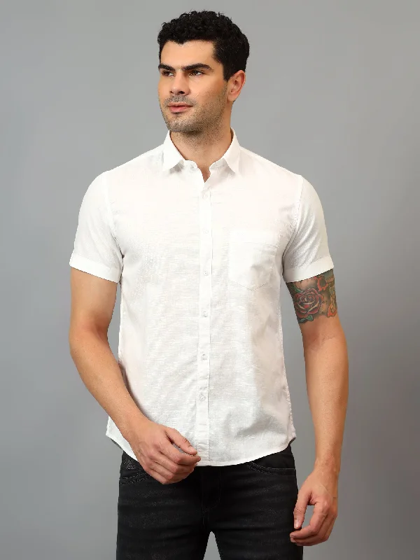 Men's Hawaiian Print Shirts for Luau PartiesMen's White Casual Plain Half sleeve Shirt