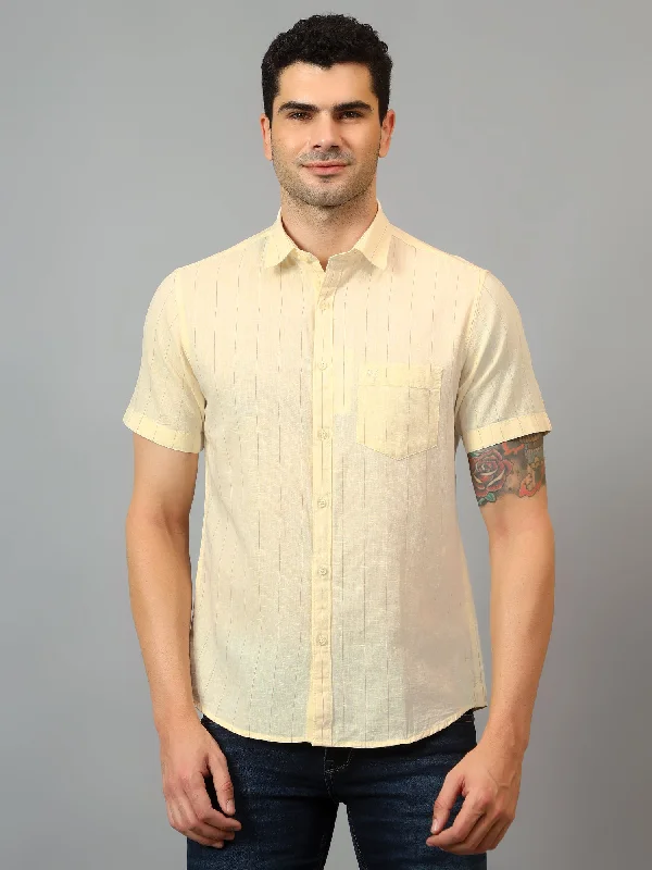 Men's Henley T-Shirts for a Casual TwistMen's Yellow Casual Thin Stripe Half sleeve Shirt