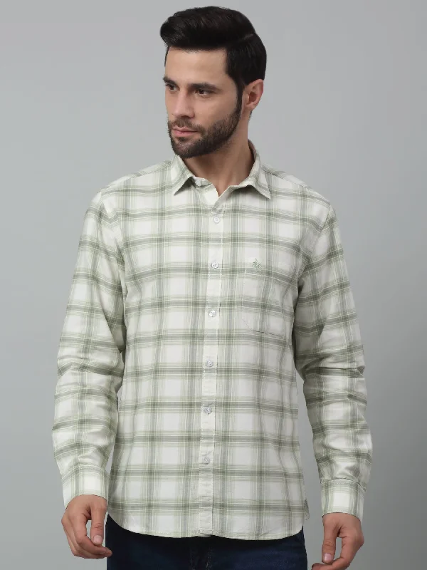 Men's Checkered Shirts for a Retro FeelMen's Olive Green Casual Medium Checks Full Sleeve Shirt
