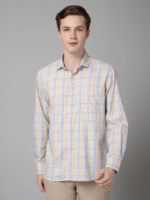 Men's Versatile Dress Shirts for Multiple OccasionsMen's Beige Casual Medium Checks Full Sleeve Shirt