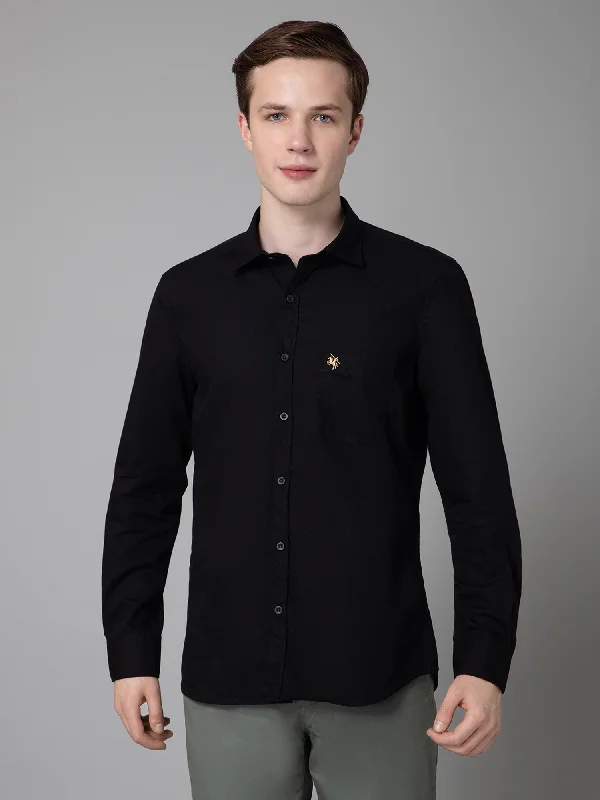 Lightweight Men's Poplin ShirtsMen's Black Casual Plain Full Sleeve Shirt