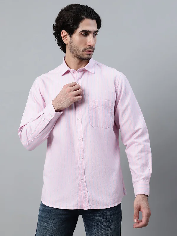Men's Patterned Casual Shirts for Relaxed StylingMen's Pink Casual Narrow Stripe Full Sleeve Shirt