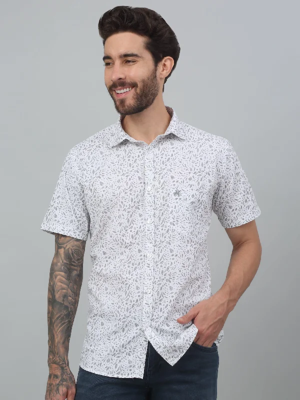 Men's Camping Shirts for Outdoor AdventuresMen's White Casual Floral Print Half sleeve Shirt