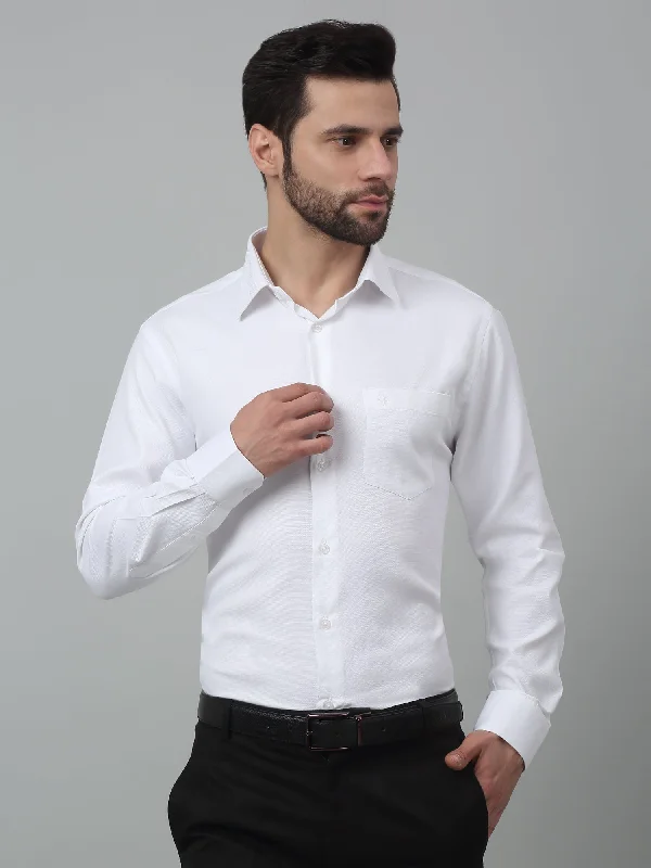 Men's Collared Shirts for Formal OccasionsMen's White Formal Self Textured Full Sleeve Shirt