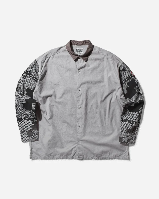 Men's Dressy Casual Shirts for Smart-Casual EventsMen's Overdye Grid Sleeve Big Shirt Grey